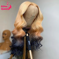 Straight Ombre Brown Colored HD Small Knots 613 Blonde Wigs Body Wave Lace Frontal Wig Long Wavy Brazilian Human Hair - Divine Diva Beauty