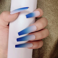 French Press on Nails Elegant Matte Long Coffin Gradient False Nails Fake Nails Full Cover Nail Art Tips Pink Blue Orange - Divine Diva Beauty