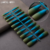 French Press on Nails Elegant Matte Long Coffin Gradient False Nails Fake Nails Full Cover Nail Art Tips Pink Blue Orange - Divine Diva Beauty