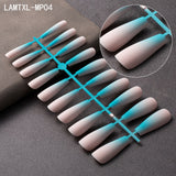 French Press on Nails Elegant Matte Long Coffin Gradient False Nails Fake Nails Full Cover Nail Art Tips Pink Blue Orange - Divine Diva Beauty