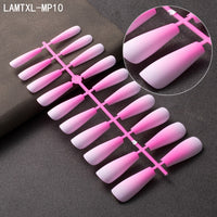 French Press on Nails Elegant Matte Long Coffin Gradient False Nails Fake Nails Full Cover Nail Art Tips Pink Blue Orange - Divine Diva Beauty