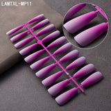 French Press on Nails Elegant Matte Long Coffin Gradient False Nails Fake Nails Full Cover Nail Art Tips Pink Blue Orange - Divine Diva Beauty