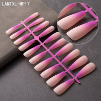 French Press on Nails Elegant Matte Long Coffin Gradient False Nails Fake Nails Full Cover Nail Art Tips Pink Blue Orange - Divine Diva Beauty