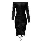 Velvet Drawstring Dress ruched tie front - Divine Diva Beauty