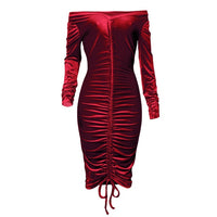 Velvet Drawstring Dress ruched tie front - Divine Diva Beauty