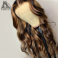 Brazilian 30 40 Inch Straight Highlight T Part Lace Front Human Hair Wigs Ombre Brown Color 4/27 Lace Frontal Wig 180 Density - Divine Diva Beauty