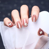 24 Pcs Nude Color nail tips Women Wearable  Fake press on Nails with Diamond Short Round Full Cover artificial nails with Glue - Divine Diva Beauty