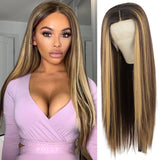 T Part Lace Wigs Long 24 inch Straight 613 Blonde Synthetic Lace - Divine Diva Beauty
