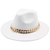 Fedora Hat Wide Brim Thick Gold Chain Band Felted Hat outerwear - Divine Diva Beauty