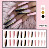 Long Coffin False Nails with designs French Pop Ballerina Fake Nails Flowers Press On Nail Tips Manicure Decoration Nail Art - Divine Diva Beauty