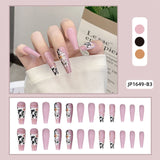 Long Coffin False Nails with designs French Pop Ballerina Fake Nails Flowers Press On Nail Tips Manicure Decoration Nail Art - Divine Diva Beauty