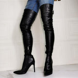 Black Women Boots Metal Decor Thigh High Buckle Strap 11+ - Divine Diva Beauty