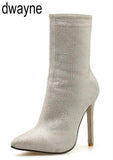 11+ Rhinestones High Heels Shoe boots Zip Pointed Toe boots - Divine Diva Beauty