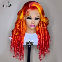 Loose Deep Wave Ombre highlight Red Ginger Colored Yellow Lace Frontal - Divine Diva Beauty