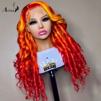 Loose Deep Wave Ombre highlight Red Ginger Colored Yellow Lace Frontal - Divine Diva Beauty