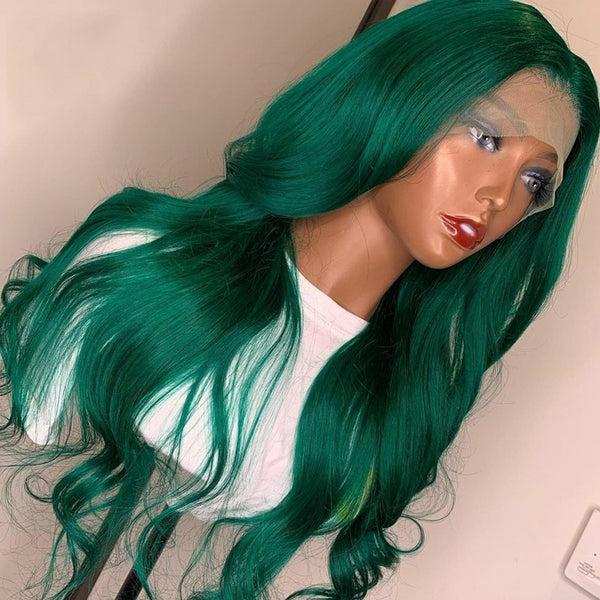 Wavy Lace Front Human Hair Wigs Green Color 13x4 Lace Front Wig with Baby Hair Pre Plucked Body Wave Lace Wigs - Divine Diva Beauty