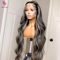 Transparent Body Wave 13x6 HD Lace Frontal Wig Highlight Grey Lace Front Wig Human Hair 150% Ombre Wig Pre Plucked - Divine Diva Beauty
