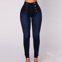 Vintage Skinny double-breasted High Waist Pencil Jeans Women Slim Fit Stretch Denim Pants Full Length Denim Tight Trousers 88 - Divine Diva Beauty