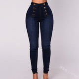 Vintage Skinny double-breasted High Waist Pencil Jeans Women Slim Fit Stretch Denim Pants Full Length Denim Tight Trousers 88 - Divine Diva Beauty