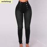Vintage Skinny double-breasted High Waist Pencil Jeans Women Slim Fit Stretch Denim Pants Full Length Denim Tight Trousers 88 - Divine Diva Beauty