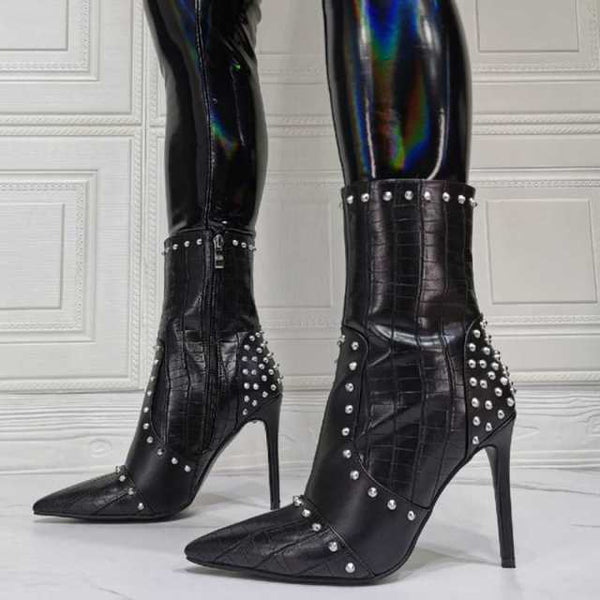 Sexy Rivets Side Zip shoe booties 11+ - Divine Diva Beauty