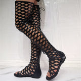 Roman Shoe Black Gladiator Boots Hollow Out 11+ - Divine Diva Beauty