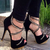 Platform Sandals Chains Stiletto High Heels shoe 11+ - Divine Diva Beauty