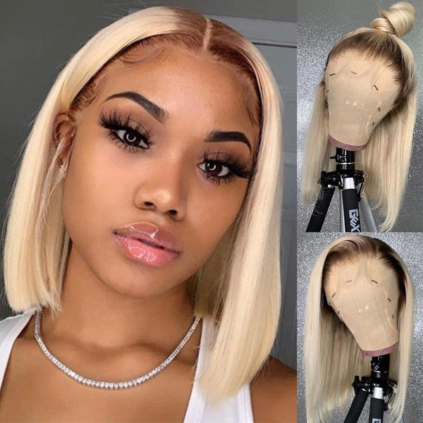 #4/613 Honey Blonde Bob Wig Straight Lace Wig Peruvian Human Hair Lace Front Human Hair Wigs With Transparent Lace Pre Plucked - Divine Diva Beauty