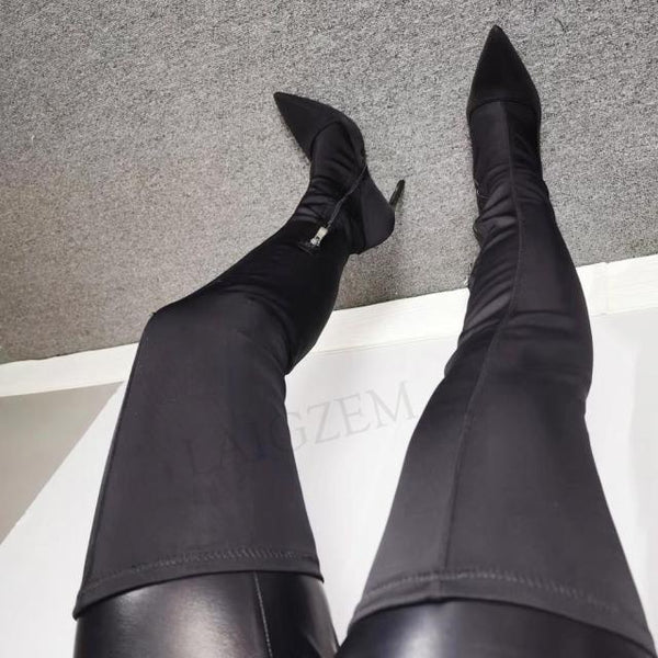 Thigh High Boots Stretchy velvet Shoes 11+ - Divine Diva Beauty