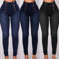 Vintage Skinny double-breasted High Waist Pencil Jeans Women Slim Fit Stretch Denim Pants Full Length Denim Tight Trousers 88 - Divine Diva Beauty