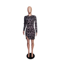 Sexy Print Bodycon Mini Dress Double Zipper Long Sleeve - Divine Diva Beauty