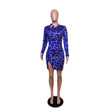 Sexy Print Bodycon Mini Dress Double Zipper Long Sleeve - Divine Diva Beauty