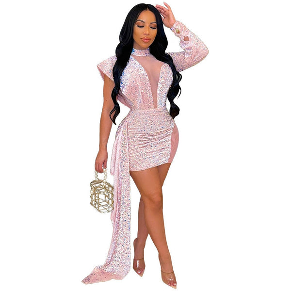 Plus size avail Sparkly Sequin Glitter Long Sleeve Bodycon dress - Divine Diva Beauty