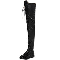 Thigh High Boots Women Shoe Winter Pu Leather Low Heels Lace-up 11+ - Divine Diva Beauty