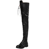 Thigh High Boots Women Shoe Winter Pu Leather Low Heels Lace-up 11+ - Divine Diva Beauty