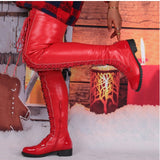 Thigh High Boots Women Shoe Winter Pu Leather Low Heels Lace-up 11+ - Divine Diva Beauty