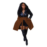 Long-Sleeved Belt Double-Breasted Plus Size avail outerwear - Divine Diva Beauty