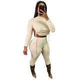2 piece Pure Color O Neck Long Sleeve Bro And Pants Sexy Tight Casua Lady Fashion Tracksuits - Divine Diva Beauty