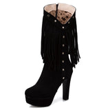 Western Cowboy Shoes Platform Thick High Heel tassel bots 11+ - Divine Diva Beauty
