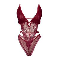 One-piece Lingerie Sexy Ladies Solid Color Lace Mesh Hollow Ring Strap Women sensual Nightwear - Divine Diva Beauty