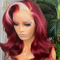 Highlight HD Transparent Lace Front Human Hair Wig 613 Burgundy Blonde Color Body Wave Ombre Wigs - Divine Diva Beauty