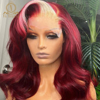 Highlight HD Transparent Lace Front Human Hair Wig 613 Burgundy Blonde Color Body Wave Ombre Wigs - Divine Diva Beauty