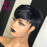 Short Pixie Cut Wigs With Bangs Straight Hair Wig Peruvian Remy Human Hair Wigs - Divine Diva Beauty