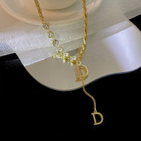 Zircon D Letter Pendant Long Necklace jewelry - Divine Diva Beauty