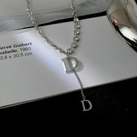 Zircon D Letter Pendant Long Necklace jewelry - Divine Diva Beauty