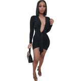 Deep V Neck Long Sleeve Bodycon Mini Dress - Divine Diva Beauty