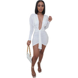 Deep V Neck Long Sleeve Bodycon Mini Dress - Divine Diva Beauty