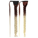 Super Long Wrap Around Jumbo Pre Braided Ponytail Ombre Brown Blonde Synthetic Hair Extensions - Divine Diva Beauty