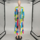 Rainbow Color Block Plaid Spliced Long Coat outerwear plus size avail - Divine Diva Beauty