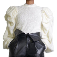 pleated puff sleeve sweater top shirt plus size avail - Divine Diva Beauty